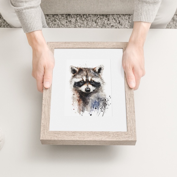 Cute Raccoon Watercolor Wall Art Illustration Print Poster Card Unframed - Picture 6 of 9